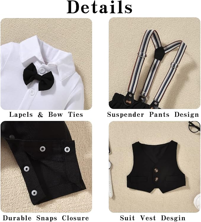 Aalizzwell Baby Boys Gentleman Outfit 3 Piece Formal Suit Set - Image 3