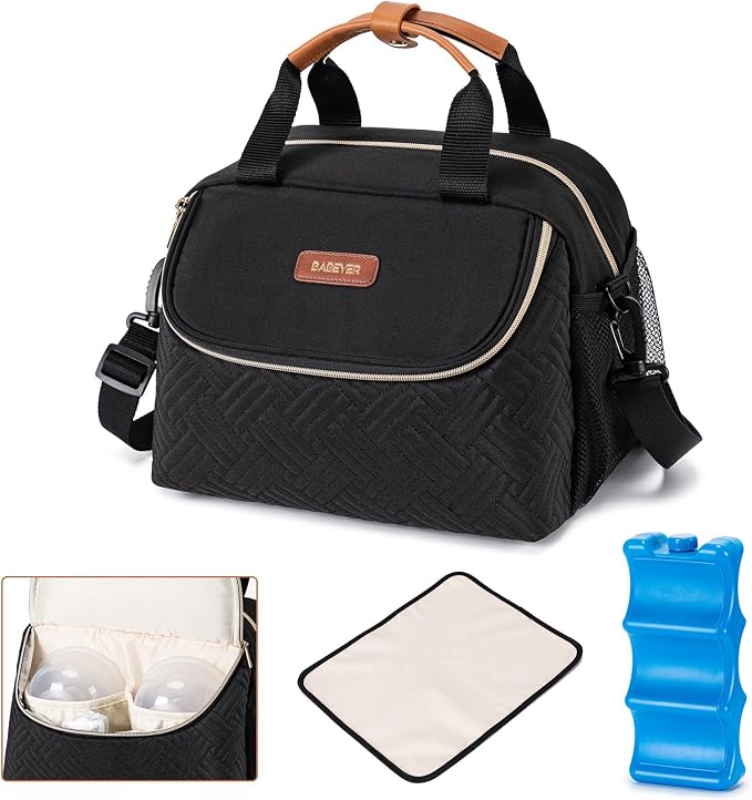 Breastmilk Cooler Bag with Ice Pack Fits 6 Baby Bottles up to 9 Ounce, Wearable by BABEYER