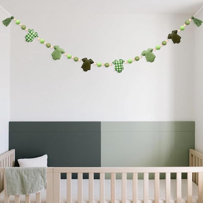 Sage Green Plaid Baby Clothes Decorations Pre-Strung Handmade Felt Baby Clothes - Image 8