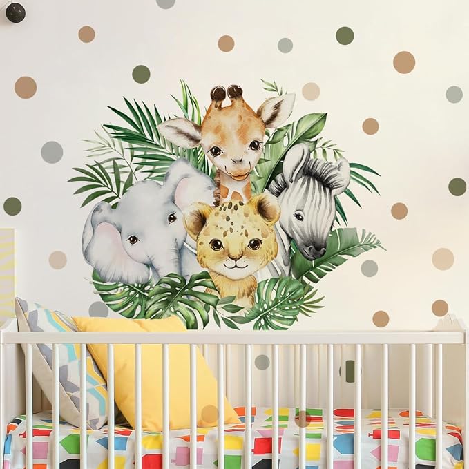 37.95x33.13 Inch Watercolor Jungle Animal Wall Decal Forest Animal Tiger - Image 3
