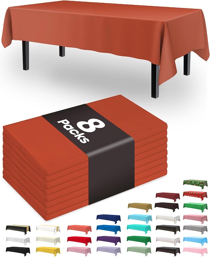 Pureegg Plastic Table Cloth Disposable 8 Pack, 54 x 108 Inch Table Cloths by Pureegg