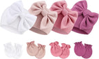 BQUBO Newborn Baby Hats Mittens Set Hospital Hat Beanie Infant Bow Hats Baby by DRESHOW