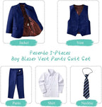 Boy's Suit Formal Slim Fit 5 Pieces Suit Set Blazer Vest Pants - Image 2