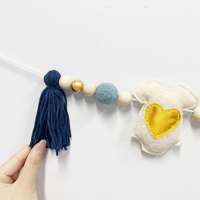 Dusty Blue Gold Baby Clothes Decoration Pre-Strung Handmade Felt Baby Clothes - Image 4