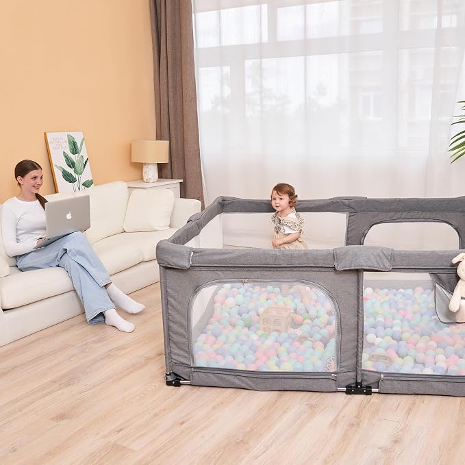 Foldable Baby Playpen with Gate, Extra Large Collapsible Play Yard - Image 7