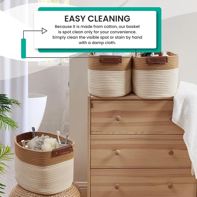 3 Pack Cotton Rope Storage Basket Woven Shelf Storage Bin - Image 2