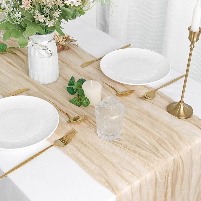 FEXIA 6 Pack Beige Gauz Table Runner 35x120 Inches - Image 4