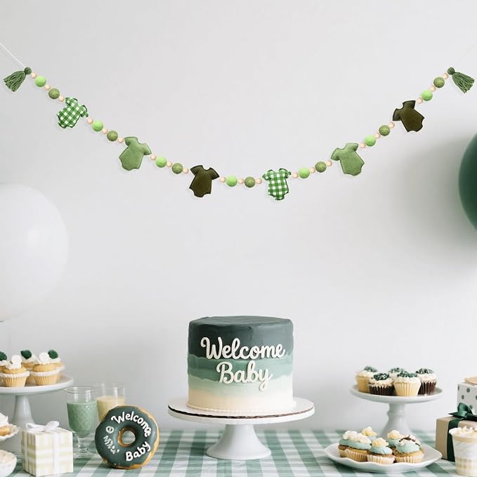 Sage Green Plaid Baby Clothes Decorations Pre-Strung Handmade Felt Baby Clothes - Image 6