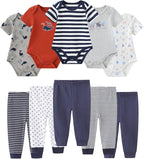 Baby Bodysuit and Pant Set 10-pcs Cotton Soft Newborn Boy Girl Clothes Outfits by Ruliby