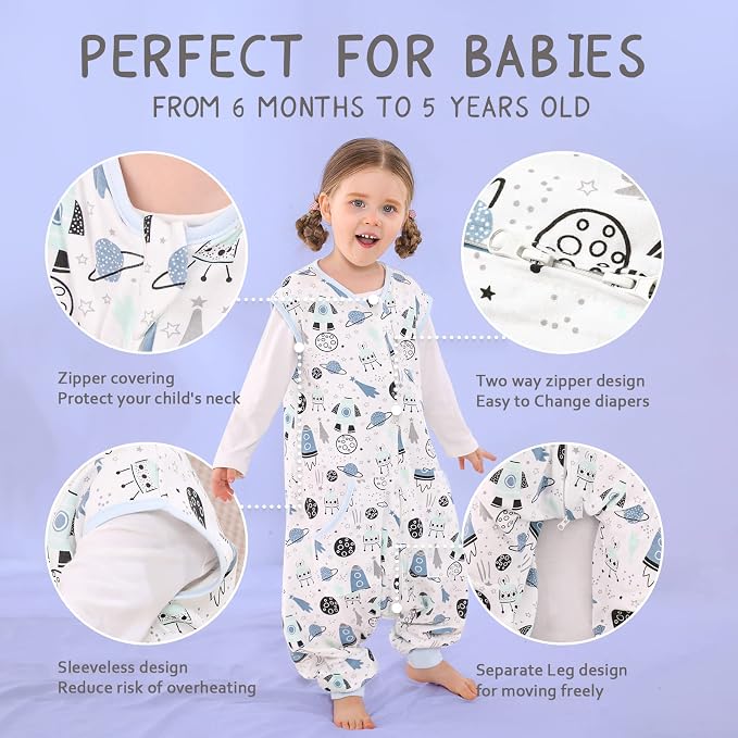 WONDAY Toddler Sleep Sack with Feet, 0.5 Tog Sleeping Sacks - Image 2