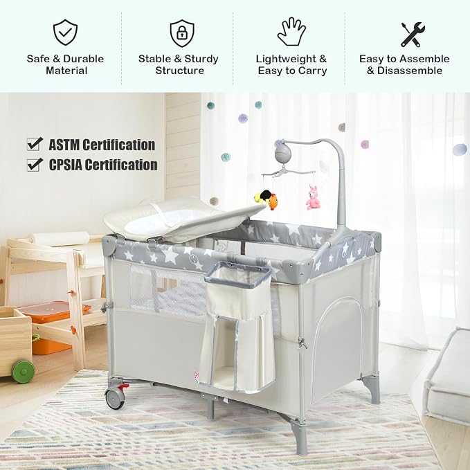 BABY JOY 5-in-1 Pack and Play, Portable Baby Bedside Sleeper - Image 5