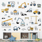 decalmile Construction Vehicles Wall Stickers Trucks Tractor Excavator Crane by decalmile