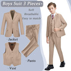 Boys' 3 Piece Suit Set with Suit Jacket, Formal Tuxedos Slim Fit Ring Bearer - Image 2