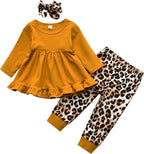 Kulcerry Toddler Baby Girl Clothes Solid Color Long Sleeve Ruffle Tops Pants - Image 2