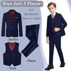 Boys' 3 Piece Suit Set with Suit Jacket, Formal Tuxedos Slim Fit Ring Bearer - Image 2