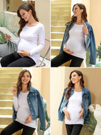 Ecavus Women's Maternity Shirts Long Sleeve Soft Stretchy Pregnancy Tops Side - Image 5