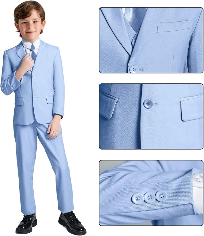 Boys Suit for Kids Teens Formal 5 Piece Tuxedo Suit Set - Image 3
