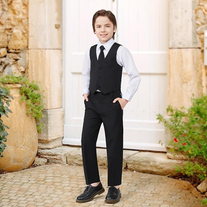 Luca Gabriel Toddler Boys' 5 Piece Classic Fit No Tail Formal Khaki Dress Suit - Image 5