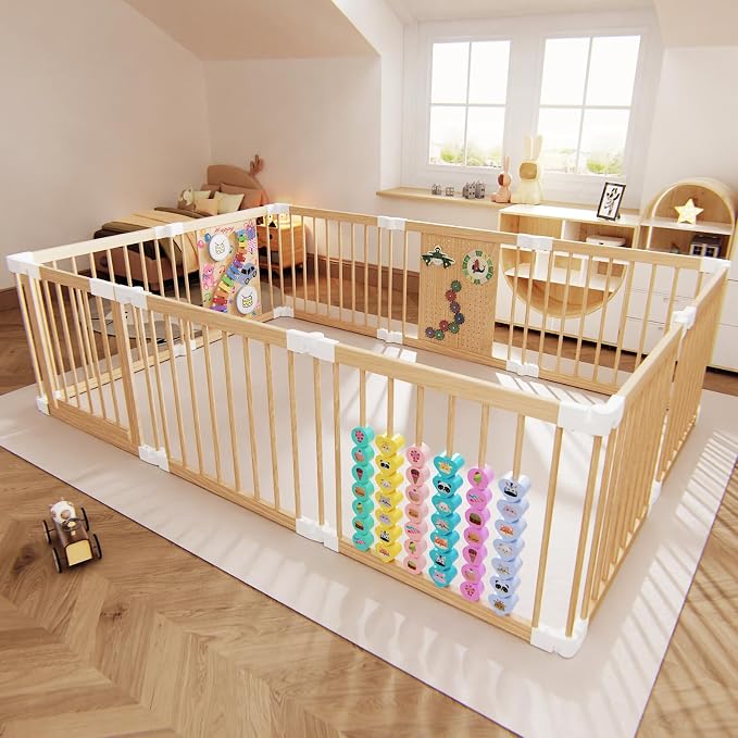 Baby Playpen - Adjustable Multi-Shape Wooden Play Yard, Portable Collapsible by Unknown