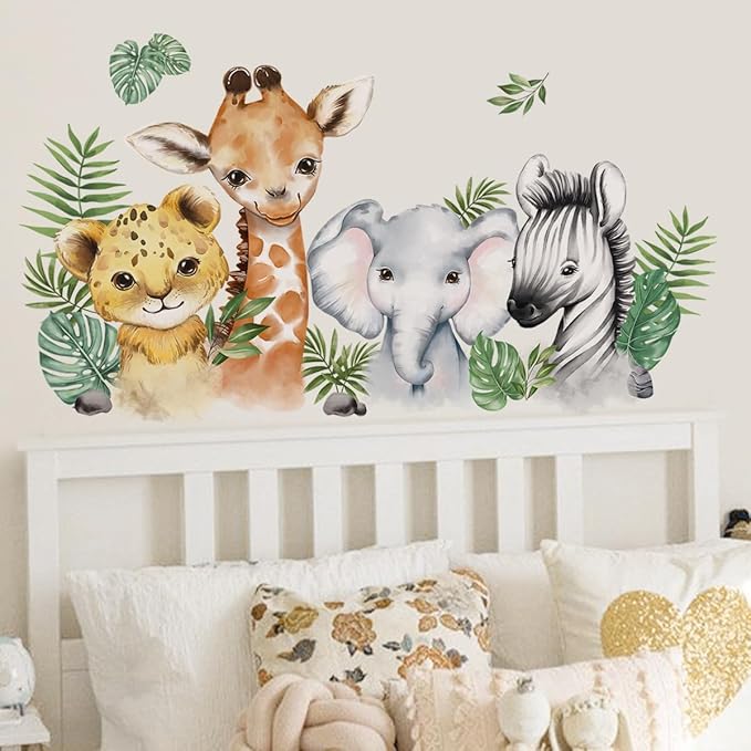 52.51x23.62 Inch Watercolor Jungle Animal Wall Decals Safari Forest Animal Wall - Image 4