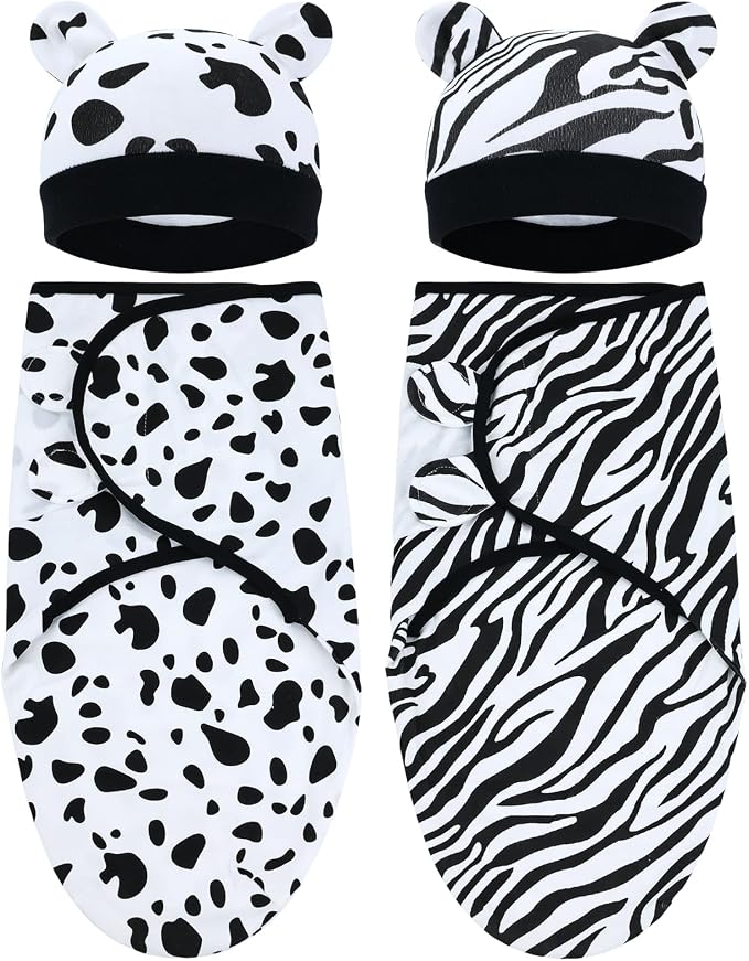 Cinaci 2 Pieces Adjustable Soft Cotton Baby Swaddle Sleep Sacks Hats Newborn by Cinaci