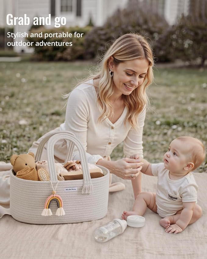 Blissful Diary Baby Diaper Caddy Organizer, Cotton Rope Diaper Caddy Basket - Image 5