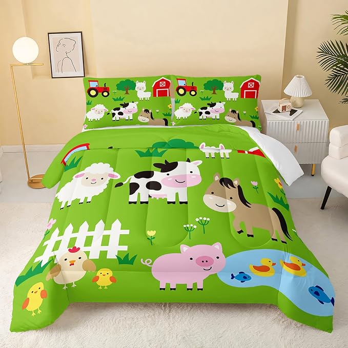 QOOMO Farm Animal Comforter, Pig Cow Sheep Comforter Set by QOOMOHOME