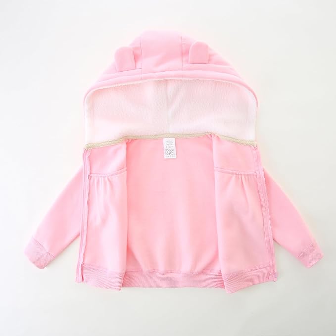 Baby Hoodie Sherpa Lined Zip up Light Fleece Jacket Solid Bear Coat Fall Winter - Image 2