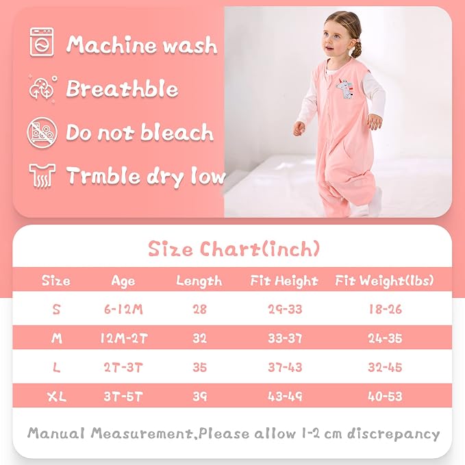 WONDAY Toddler Sleep Sack with Feet, 0.5 Tog Sleeping Sacks - Image 4