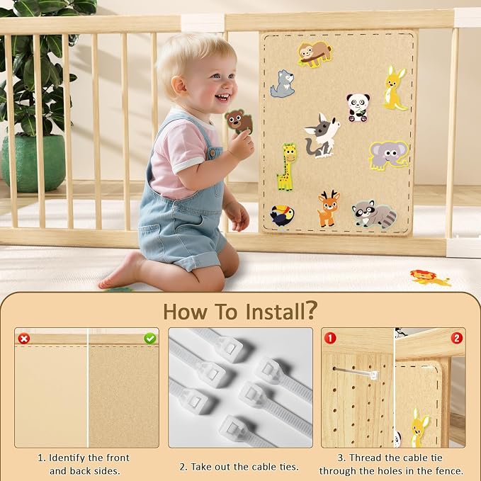 Wooden Baby Playpen, Adjustable Wooden Babies Play Pen, Portable Fence - Image 4