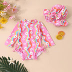 Infant Baby Girl Swimsuit One-Piece Long Sleeve Rash Guard - Image 2
