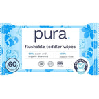 Pura Flushable Toddler Wipes 1 x 60 Wipes, 100% Plastic Free, 99% Water by MyPura