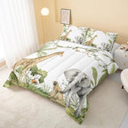 QOOMO Elephant Giraffe Monkeys Comforter King Size, Wild Animals Kids Comforter - Image 3