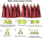 30pcs Burgundy Tissue Paper Tassels DIY Hanging Decorations - Image 2