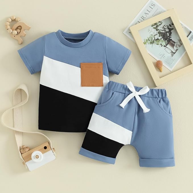 Rtnnsbbfcm Newborn Baby Boy Summer Clothes Short Sleeve Color Block Front - Image 2