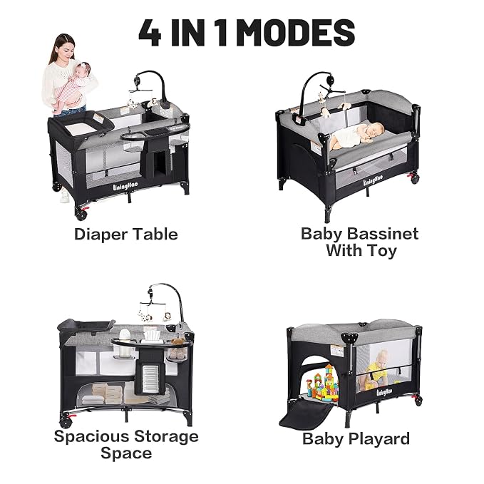 4 in 1 Height Adjustable Baby Playard, Foldable Nursery Center - Image 6