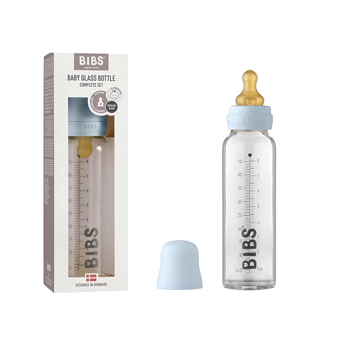 BIBS Baby Glass Bottle. Anti-Colic. Round Natural Rubber Latex Nipple. Supports by BIBS