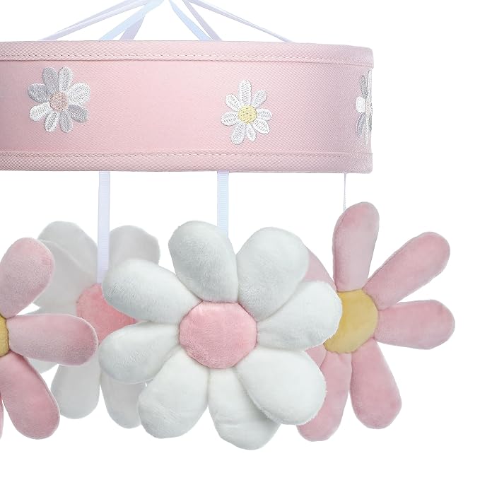 Lambs & Ivy Daisy Dreams Pink/White Musical Baby Crib Mobile Soother Toy - Image 3