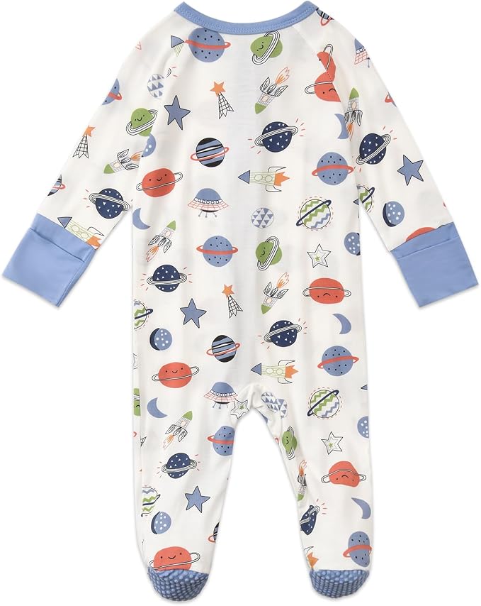 Baby Footed Pajamas with Mittens Rayon from Bamboo 2pcs Newborn Infant 2-way - Image 5