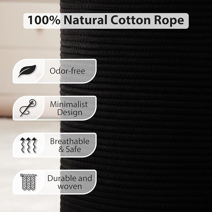 Woven Rope Laundry Basket, 58L Tall Laundry Hamper - Image 5