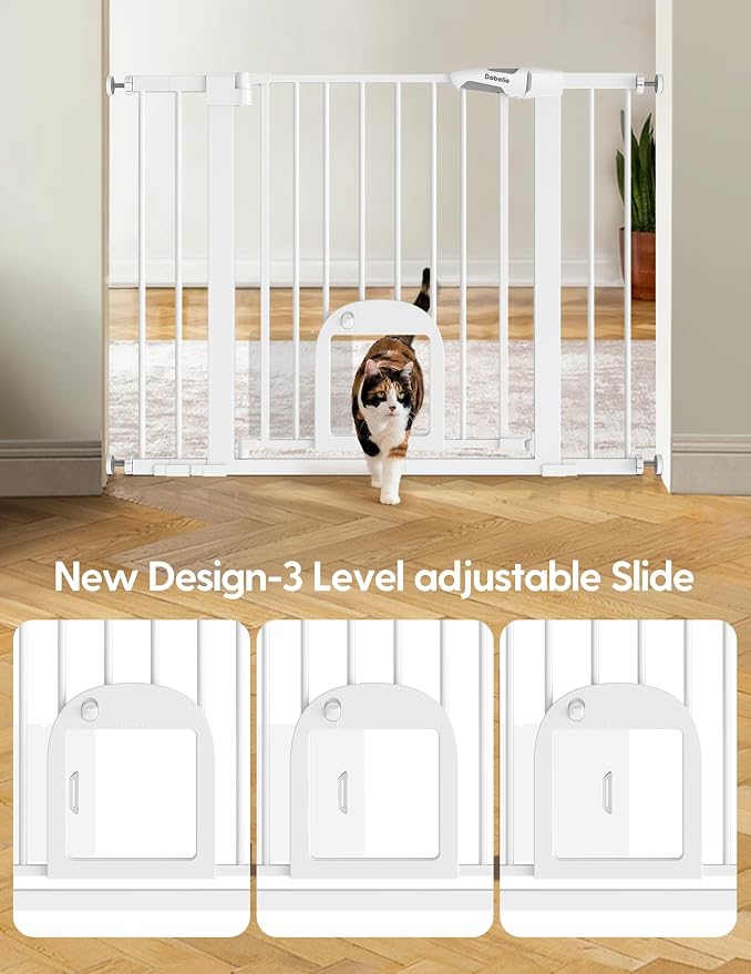 Babelio Baby Gate with Adjustable Cat Door, 29-43" Auto Close Durable Pet door - Image 2