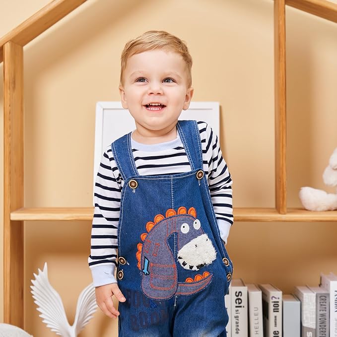 Cute Baby Boy Clothes Suit Toddler Boys' Striped long Sleeve T-Shirt+Denim - Image 2