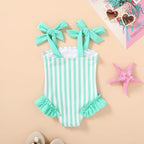 Happy Town Toddler Swimsuit Girl Solid Color Stripe One-Piece Baby Bathing Suits - Image 3