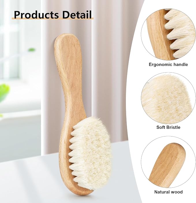 3PCS Baby Hair Brush with Wooden Handle and Comb Set - Image 2