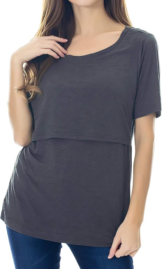 Smallshow Women's Maternity Nursing Tops Short Sleeve Breastfeeding Clothes - Image 2