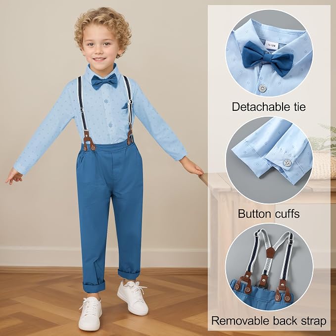 CARETOO Toddler Boy Clothes Suit Gentleman Wedding Outfits Kids Formal Dress - Image 3