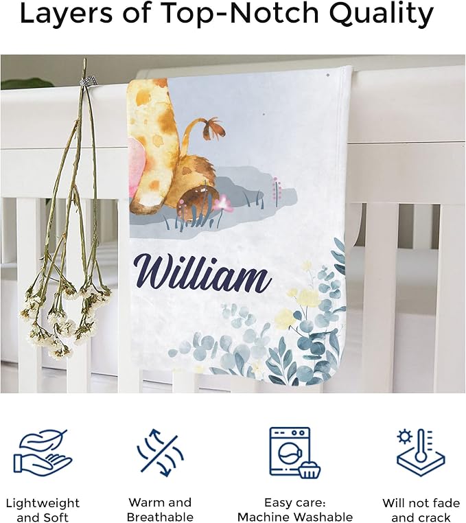 MDPrints Global MDPrints Giraffe Personalized Baby Blankets - Image 4