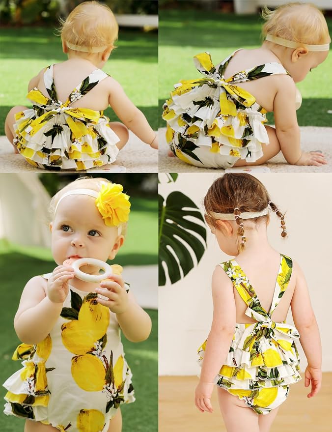 Baby Girl's Floral Print Ruffles Romper Summer Clothes - Image 2