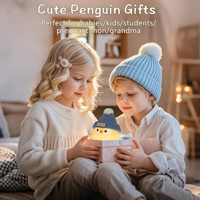 Penguin Lamp with Knit Hat, Kawaii Penguin Night Light, Food Grade Silicone - Image 6