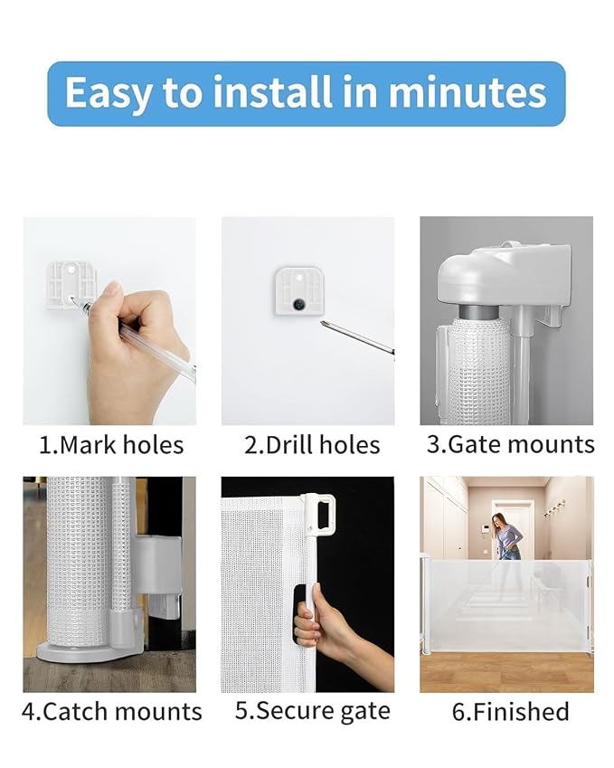 Retractable Baby Gate for Doorways and Stairs, Mesh Safety Gate for Pet - Image 5
